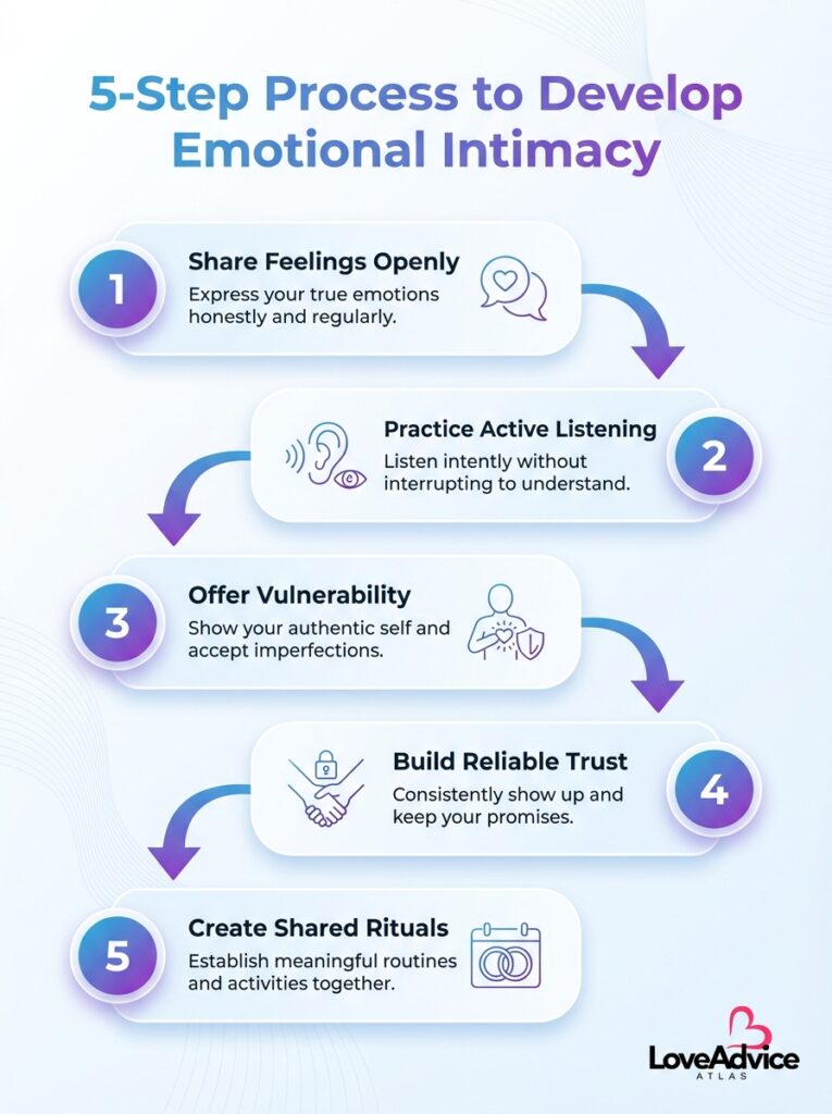 5 steps infographics on How to Develop Emotional Intimacy with Your Partner