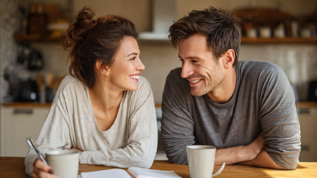 Modern couple enjoying a quiet morning together while communicating, illustrating how to improve your relationship through daily rituals