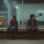 Two people sitting apart on opposite ends of a bench at a bus stop, symbolizing emotional distance and silence, illustrating how to use the no contact rule for healing and personal growth.